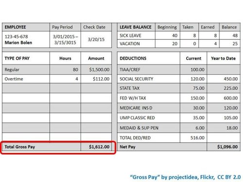 Hình minh họa từ gross pay - tổng mức lương trước thuế và bảo hiểm