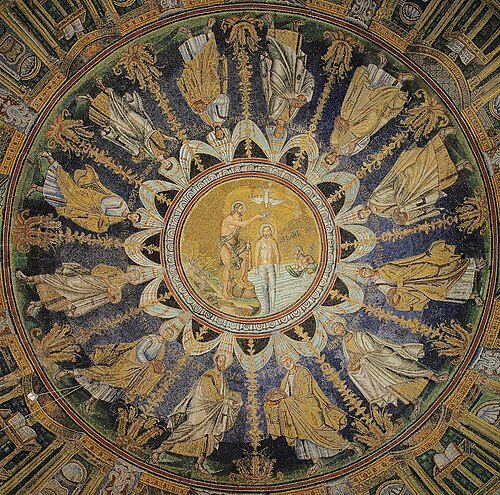 Hình minh họa từ mosaic - tranh ghép mảnh gốm đá màu kỳ công